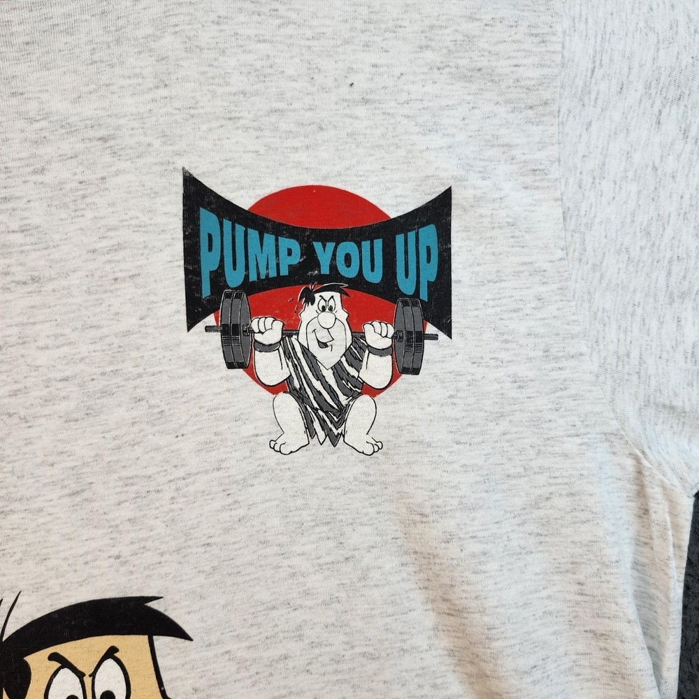 Vintage 1991 Flintstones Fred Flintstone Pump You Up T-Shirt Mens XL Grey - Picture 3 of 8